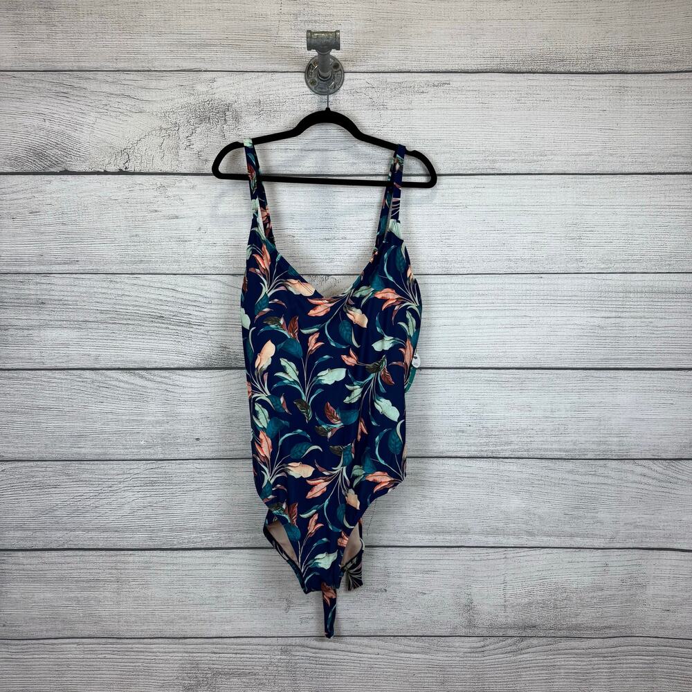 Mynah Plus Size Navy Lush Leaf Printed One Piece Swimsuit Size 24W